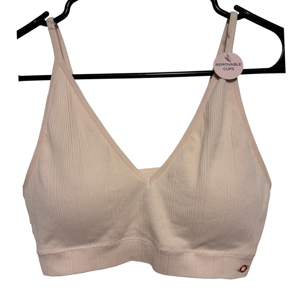 NWT Danskin Intimates Ribbed Seamless Bra Light Pink Removable Cups Size L‎